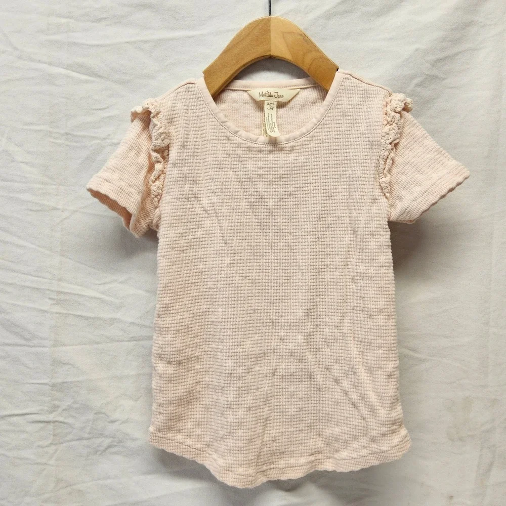 Matilda Jane Top and Leggings Set‎ Kids Size 6 Pink Floral Waffle Knit Ruffles